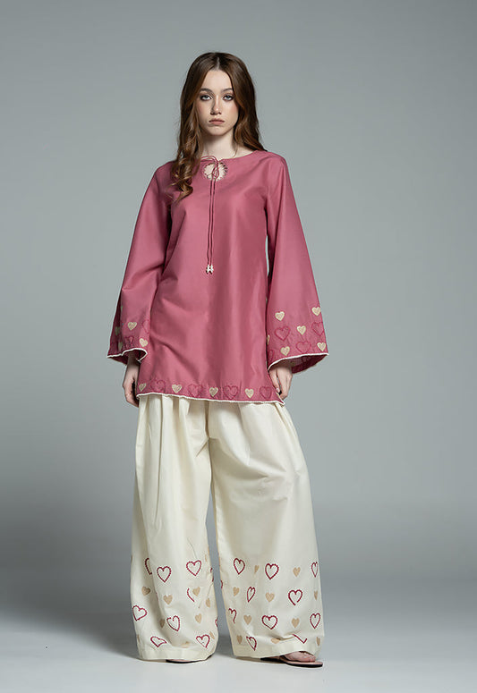 Pink heart Embroidered 3Pcs