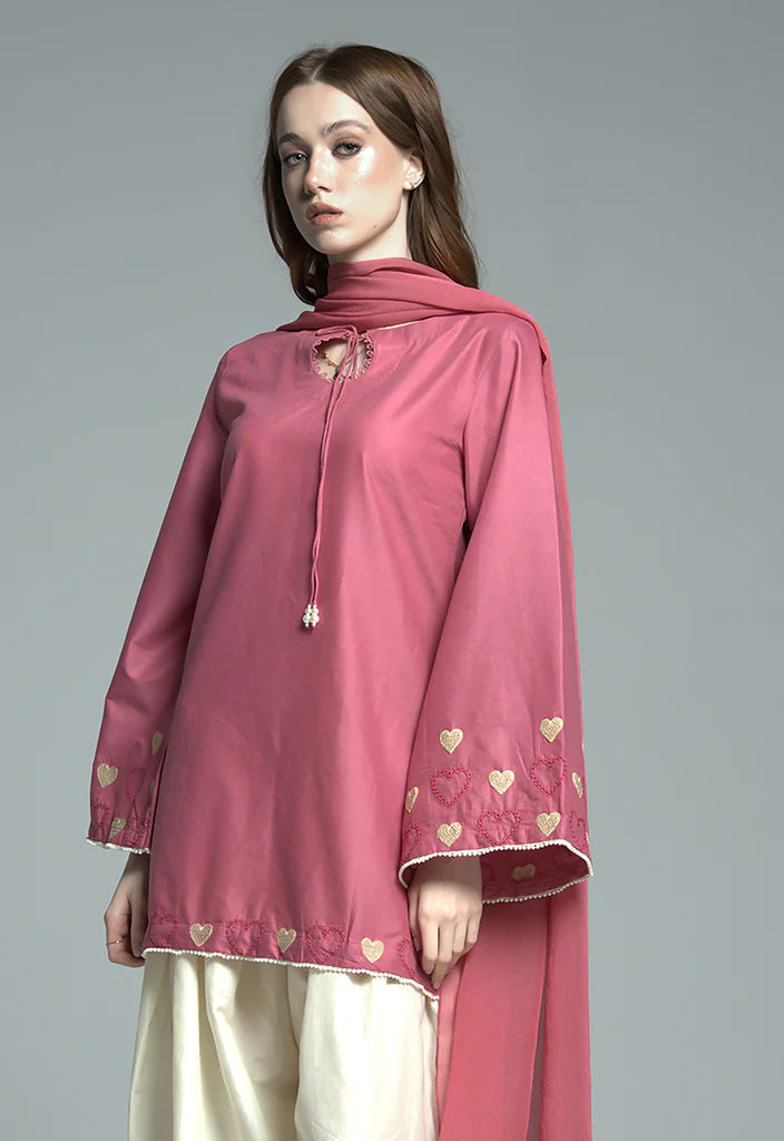 Pink heart Embroidered 3Pcs