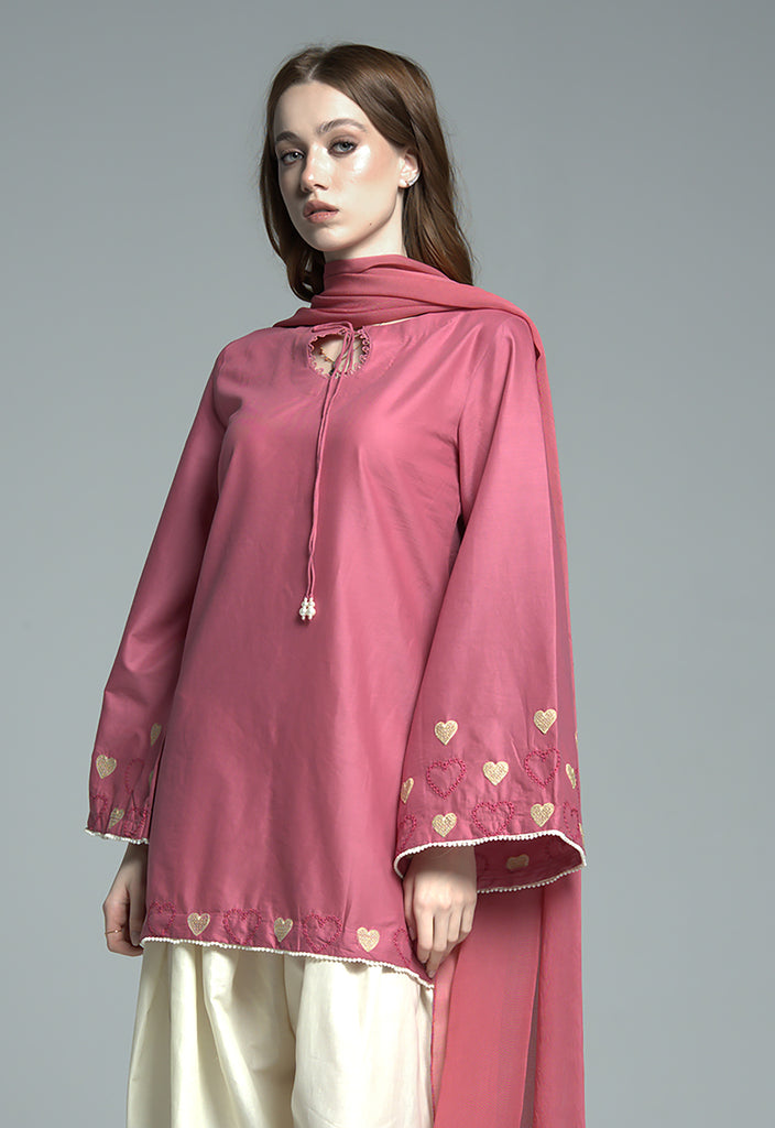 Pink heart Embroidered 3Pcs
